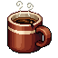 A burgundy ceramic coffee mug with rising steam