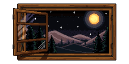 Wooden window with a night landscape outside